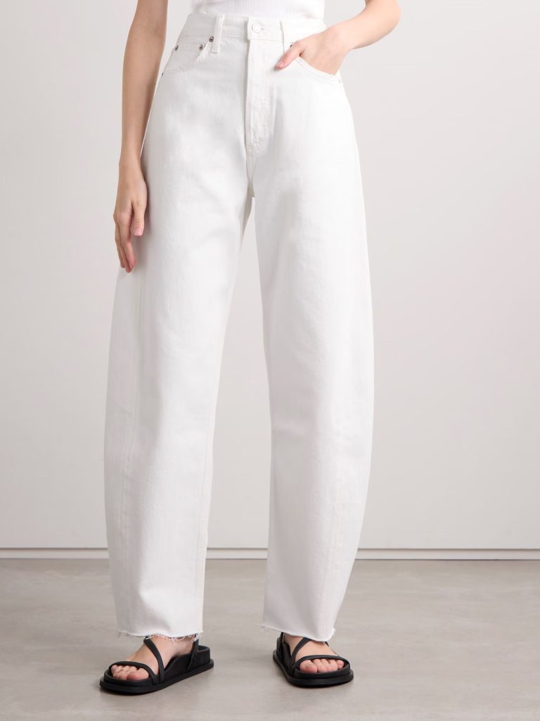 white barrel leg jeans